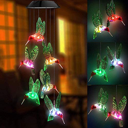 Balight Solar Wind Chimes, Hummingbird Wind Chimes Gifts for mom Indoor Outdoor Waterpoof Color Changing Wind Chime with Gift Card Suitable for Garden Yard Patio Home Outdoor Decor