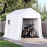 Aoxun 6x8x7 FT Premium Outdoor Portable Storage Shed Tent with Roll-up Zipper Door and Window Portable Carport with Waterproof Tarp Galvanized Steel for Motorcycle, Generator, Bike Storage (White)