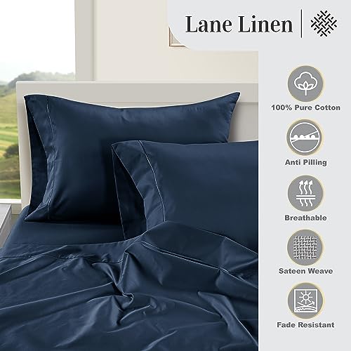 Image of LANE LINEN 100% Egyptian Cotton Bed Sheets King Size - Long Staple Mercerized Cotton, Luxury Hotel-Quality, 16 inch Deep Pocket King Sheet Set with Reinforced French Seams - Dark Blue