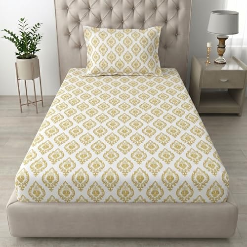 Image of Mafatlal Grace Printed Cotton Bedsheet | 186 TC | 60x90 Inch | Single Bed Size with Modern Look | Lightweight & Cozy Feel Fabric | Soft Yellow