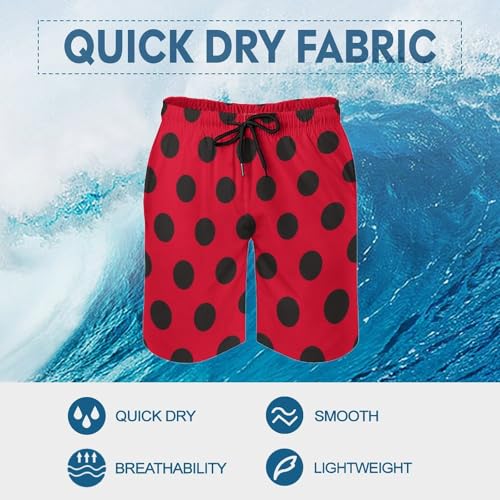 Hawaiian Shorts for Men - Comfy Ladybug Black Dotted Spots Red Print Mens Swim Trunks Bathing Suits with Mesh Lining3