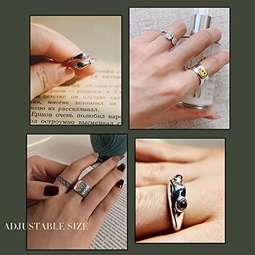 image for UNE DOUCE 16 Pcs Silver Plated Frog Rings Set, Cute Animal Open Rings 