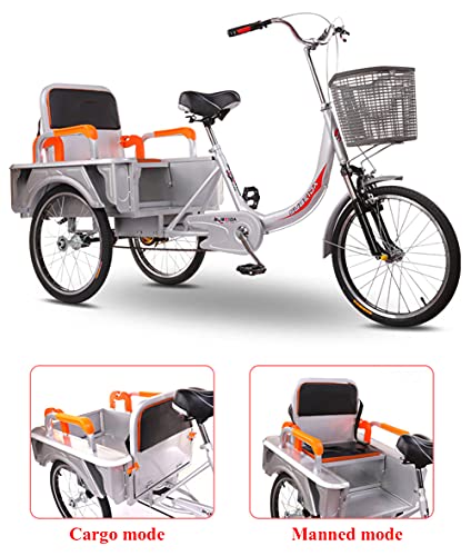 Triciclo para adultos, bicicleta de tres ruedas con cesta grande y asiento trasero, bicicletas de paseo de 20 pulgadas para recreo, compras y ejercicio, para hombres y mujeres, color naranja miniatura 2