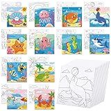 Anseal 12 Packs Pre Drawn Canvas to Paint, 4' X 4' Ocean Pre-Printed Paint Party, Pre Stretched Canvas Outline Painting Boards for Beginners, Party Favor