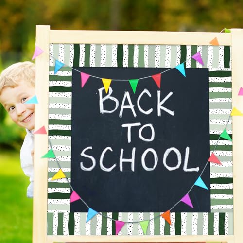 Image of Whaline 32.8 Ft Classroom Bulletin Board Borders, Gradient Sage Green Color | Dot Stripe Die-Cut Rolled Border Trim, for Back to School Chalkboard Wall Decoration