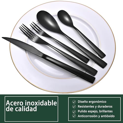 Miniatura 6 de Otto Koning-Berlín-Juego De Cubiertos Acero Inoxidable De 20 Piezas-Chapado En Titanio Negro Y Pulido Brillante, Espesor 4 Mm Y Cuchillo Chuletero. Una Cubertería Moderna Para 4 Personas