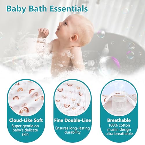 Image of PHF 2 Pack Baby Hooded Towels, 100% Muslin Cotton Baby Bath Towel with Hood for Newborn, Infant, Toddler, Ultra Soft and Absorbent Baby Essentials Bath Towels for Boys Girls, 32x32Inch, Rainbow