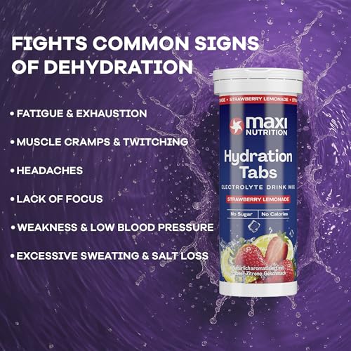 MaxiNutrition - Hydration Tabs Fresa - Paquete de 6 Tabletas de Electrolitos - Bebida Refrescante Recuperadora, Repone el Equilibrio Mineral, Sin Azúcar, Vegano y sin Sbores Artificiales.