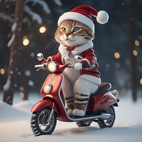 Image of Santa Claus Cat on a Moped Christmas Greeting Card 150mm x 150mm Square - Including Envelope - GC665SQ