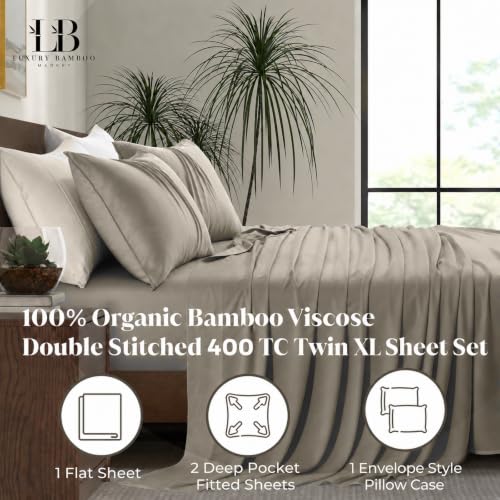 Image of |Twin XL Size Sheet Set | Organically Grown | Ultra Soft & Cooling |100% Viscose | 15 inch Deep Pocket [Cocoa]