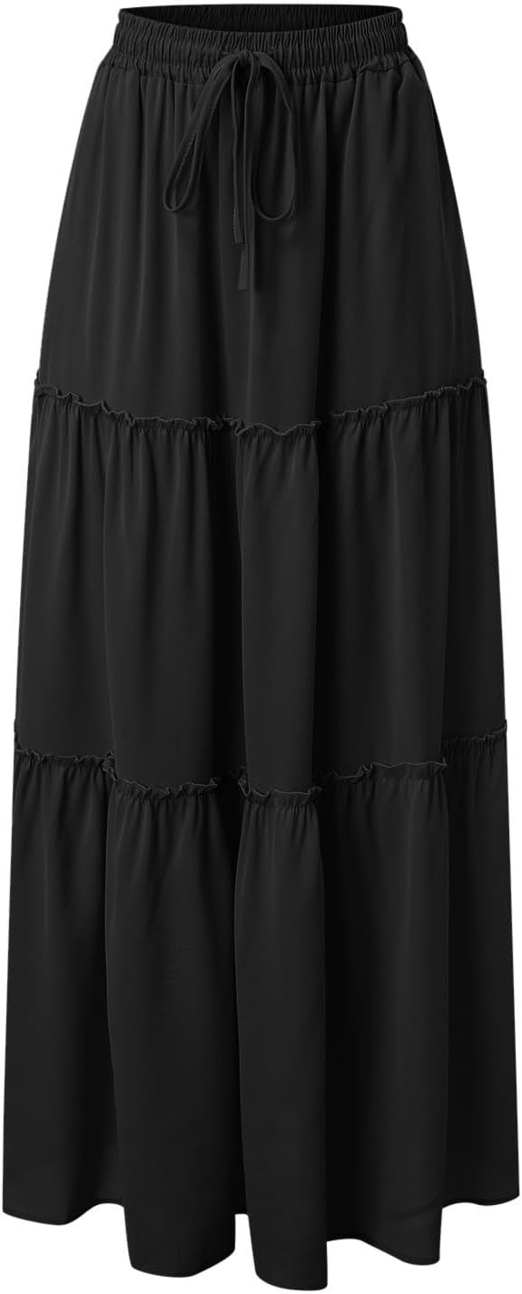 Womens Loose Long High Elastic Waist with Pockets and Belt Maxi Skirt Pleated Skirt Beach Tennis Skirt Short Skirt