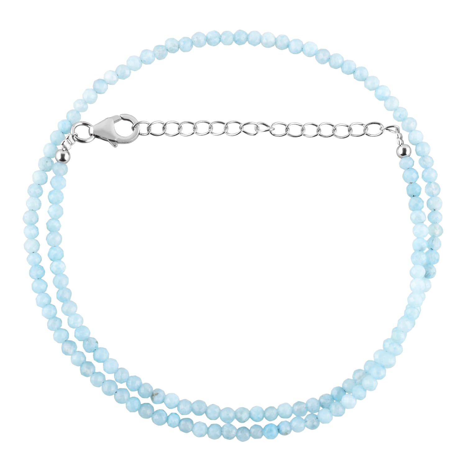 OdrillionGems Larimar Beaded Choker Necklace, Faceted-Rounds Beads, Energy Healing Crystals, Handmade, 925 Sterling Silver Chain, Women Jewelry, Valentine Gifts, Size 18inch
