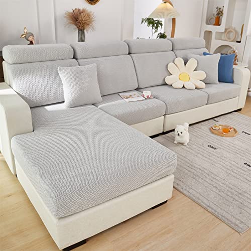 Mifxin Couch Cushion Covers 2023 New Sofa Cover Stretch Universal Elastic L Shape Sofa Sectional Cushion Slipcover Chaise Lounge Furniture Protector (Weave Light Grey, Chaise Cover) #TOP1