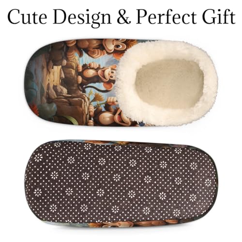 QsirBC Woods River Monkey Slippers for Women Men Soft Memory Foam Slippers Non-Slip Soles Indoor Outdoor Cozy Fuzzy Warm Slippers3