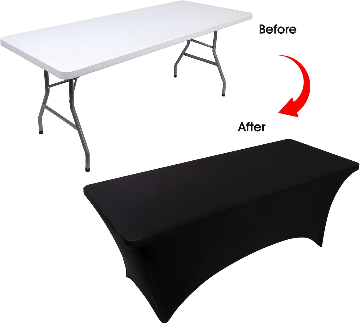 BDDC Fitted Table Covers for 6 Foot Tables, Spandex Table Covers 6ft, Black Table Clothes for 6 Foot Rectangle Tables for Parties, Banquet, and Festival Black 1PC 6FT