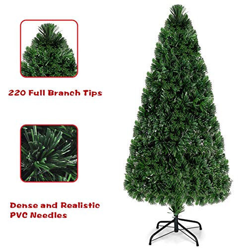 Goplus 6Ft Artificial Pvc Christmas Tree Pre-Lit Fiber Optic Tree With Metal Stand, Xmas Tree For Holiday Decor #TOP5