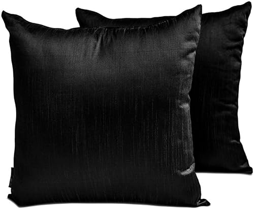 Miniatura 1 de The HomeCentric Juego de 2 fundas de almohada decorativas lisas color negro, 18 x 18 pulgadas, fundas de almohada de seda artística, lisas y