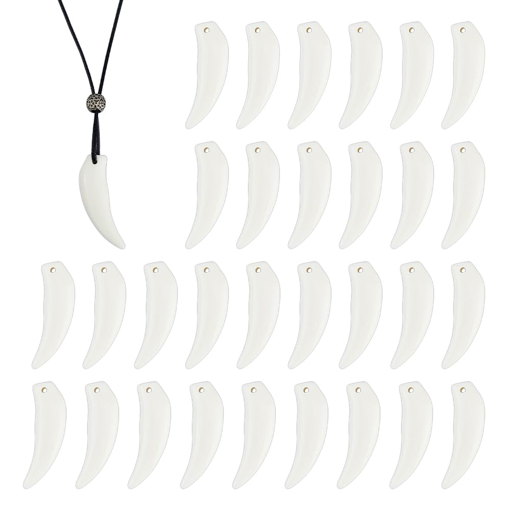 DICOSMETIC 30Pcs Resin Wolf Tooth Charm Large Wolf Fang Charm Pendants Wolves Fangs Necklace Charms Animal Tooth Charms for DIY Necklace Bracelet Jewelry Making