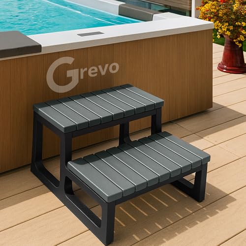 Hot Tub Steps Grey/Spa Steps for Round or Straight Sided Spa, Non-Slip Steps for Outdoor/Indoor (Grey)