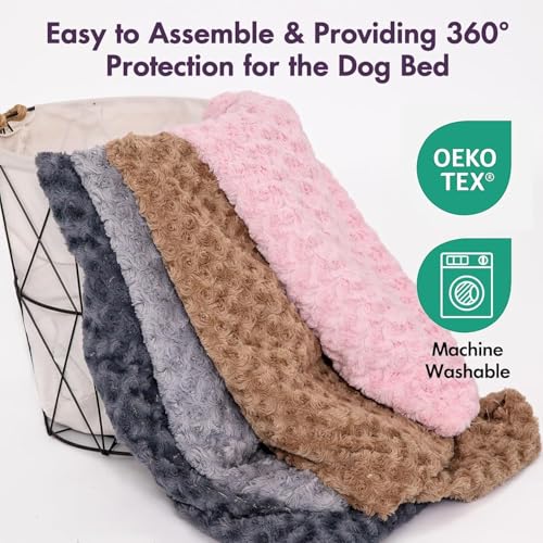 Image of Faux Fur Dog Bed Covers - Ultra Soft Rose Velvet, Removable & Washable, Cozy & Durable,Large Pet Bed Cover Only (No Filling) - Gray, (Rose Velvet Brown, Small(30.0 inch L x 20.0 inch W x 4.0 inch Th))