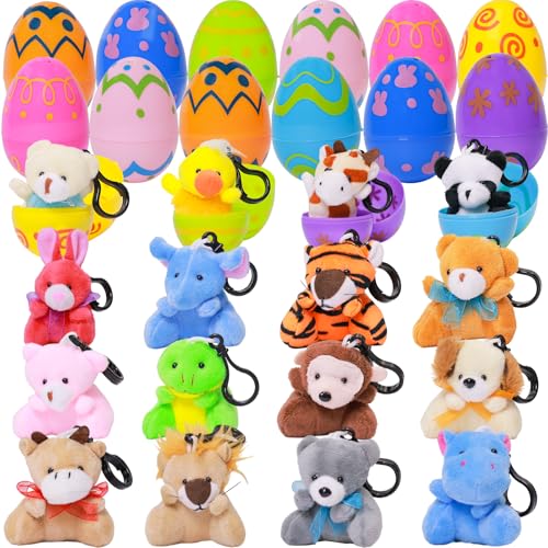 OEUVI 16 Pack Prefilled Easter Egg Fillers with Animal Toys Fillers Easter Egg Hunt for Kids Boys Girls Easter Basket Stuffers Party Favors Prizes
