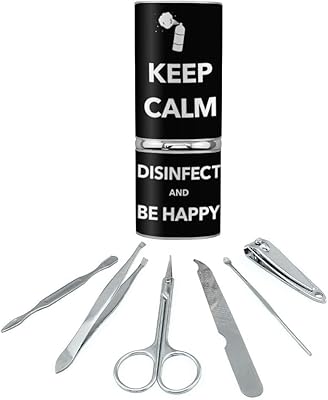 Keep Calm Disinfect and Be Happy Stainless Steel Manicure Pedicure Grooming Beauty Care Travel Kit