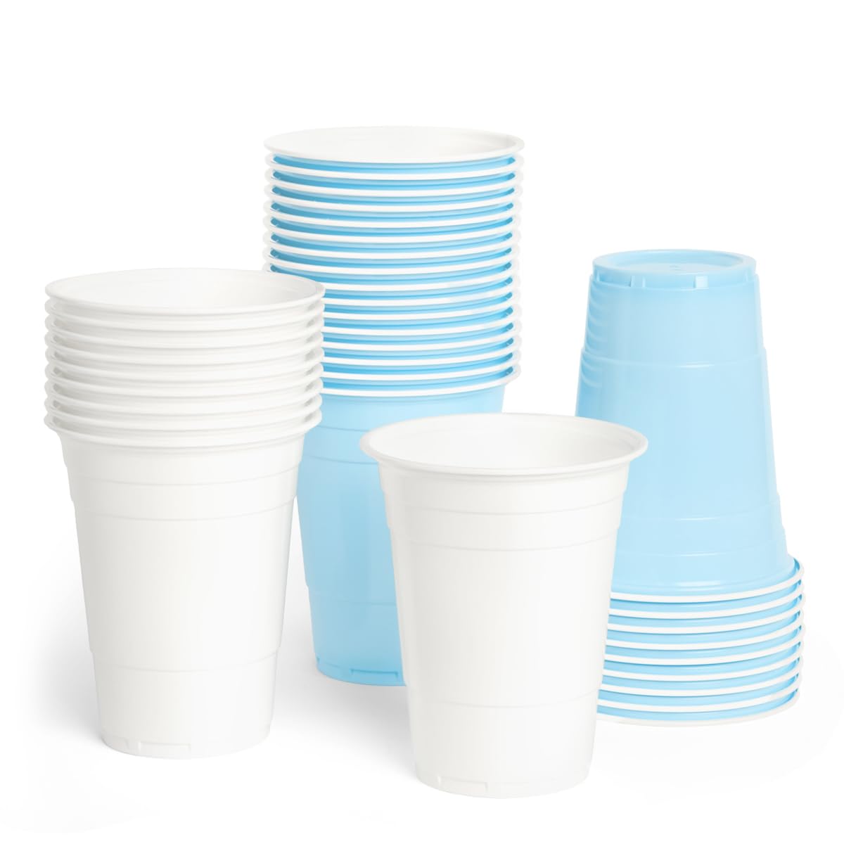 xo, Fetti Blue + White Plastic Cups - 50 Disposable 16 oz Cups | Bachelorette Drinkware, Baby Shower Tablescape, Birthday Party Supplies, Something