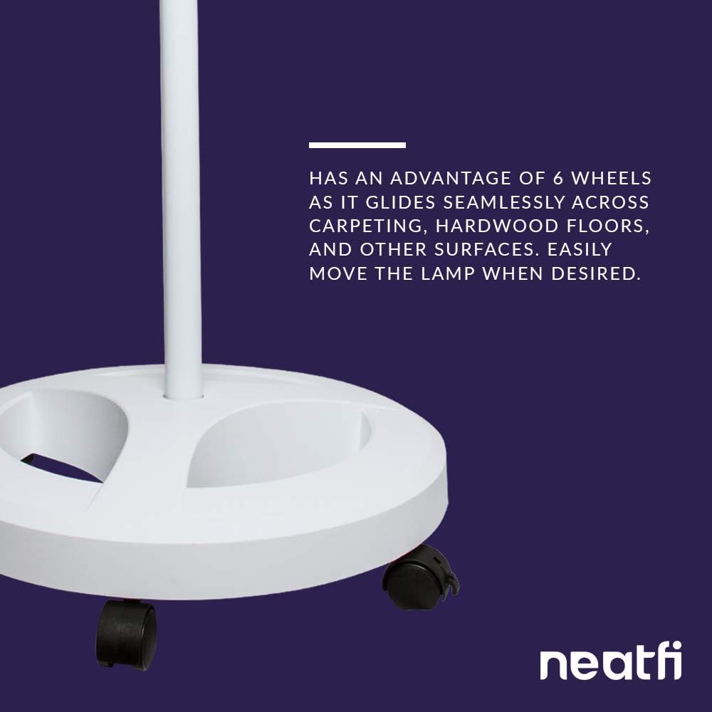 Neatfi 6-Wheel Rolling Base Floor Stand, Compatible for LED Desk Lamp and Magnifying Lamps, Versatile Stand for Work, Study, and Needlework (White)