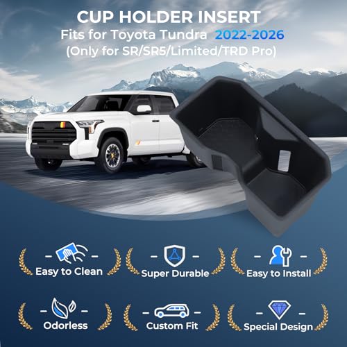 KATORN Cup Holder Inserts for Toyota Tundra 2026 2025 2024 2023 2022 (Only Fits for SR/SR5/Limited/TRD Pro), Interior Accessories TPE Cup Holders Covers Protector for 2022-2026 Tundra, Black by Katorn - Image 7