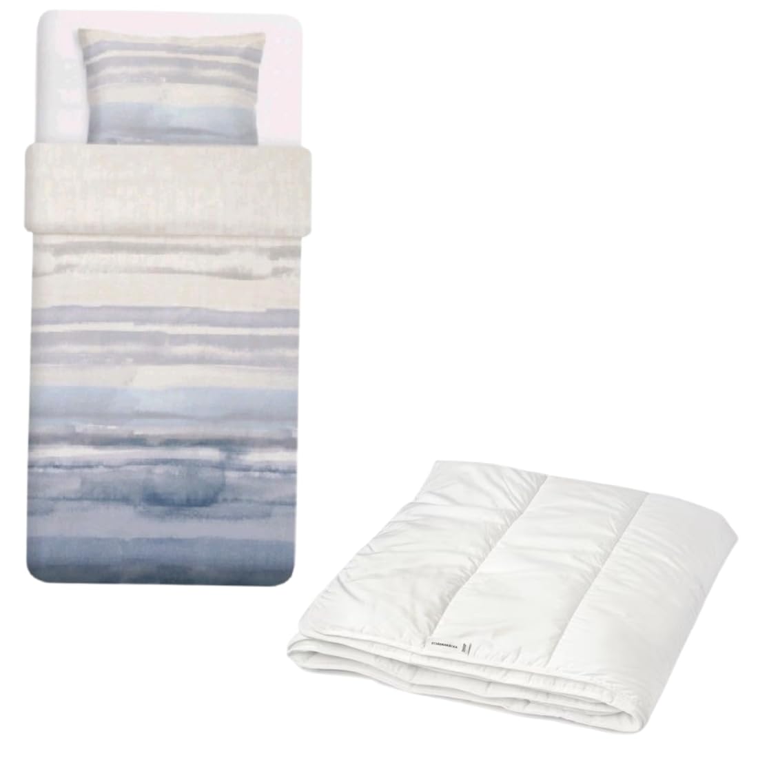 Ikea Complete Bedding Set, SÄFFEROT Light Warm Duvet with ÄNGLATÅRAR Cover, White and Blue Striped Design, Queen Size 150x200 cm, All-Season Comfort-image-48