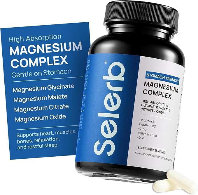 Evorina Selerb Magnesium Complex for Women and Men-Glycinate,Malate,Citrate,Oxide Supports Calm, Sleep, Muscle & Energy with D3, B6, Zinc, Slippery Elm & DGL Gentle on Stomach 90 Capsules | High Strength Herbal Supplement | Clean Label Ayurvedic Wellness-image-46
