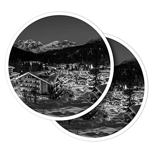 Adesivi rotondi in vinile (set di 2) 10 cm - BW - Stazione sciistica Madonna Di Campiglio Sci per laptop, tablet, bagagli, rottami booking, frigoriferi #43541