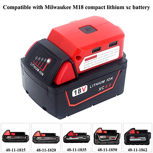 Qbmel M18 Usb Power Source Compatible With Milwaukee 18V Lithium M18 Li-Ion Battery 48-11-1850 Fuel Gauge Xc Battery, With Led Work Light And Dc Ports #TOP3