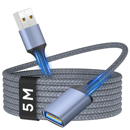 Nersligek USB Verl&auml;ngerung Kabel 5M, USB 2.0 Verl&auml;ngerungskabel Typ A Stecker auf A Buchse Daten&uuml;bertragung Verl&auml;ngerungskabel Nylon Geflochten f&uuml;r Kartenleseger&auml;t,Tastatur, Drucker, Scanner, Kamera