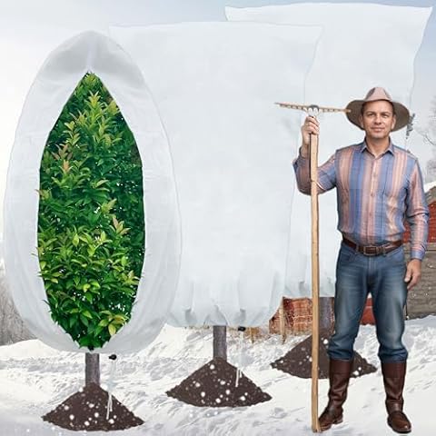 HzNzYHD 3 Pack Plant Covers Freeze Protection - 71x47 Inch 2.47oz/yd² Reusable Shrub Frost Blankets for Winter Cold Weather, Durable Drawstring Zipper Protection Bags for Outdoor Plants,Tree Potted Cover