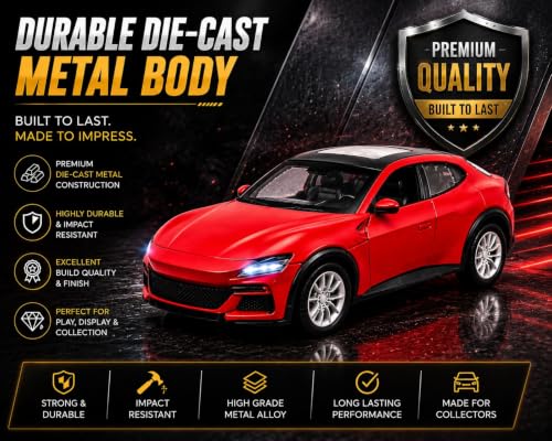 Image of TEC TAVAKKAL 1:36 Scale Diecast Metal Toy Car with Openable Doors, Pull-Back Action, LED Lights & Music - Premium Mini Sports Car Model for Kids & Collectors (Porsche Red)