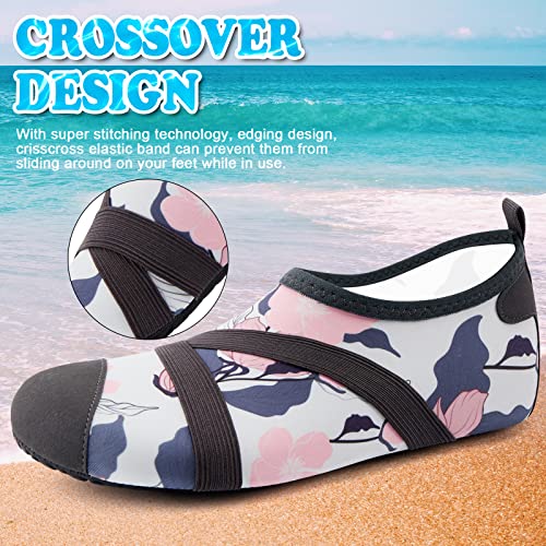 VIFUUR Womens Mens Water Shoes Barefoot Quick Dry Aqua Socks for Beach Swim Yoga Outdoor Sports Gray Leaves-36/37 — view 2
