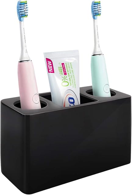 Luxspire Toothbrush Holder, 3 Slots Large Electric Toothbrush Toothpaste Stand, 14x6.5x9.5 cm Resin Decorative Dental Storage for Bathroom Accessories Set Vanity Counter Sink Organizer Caddy - Black