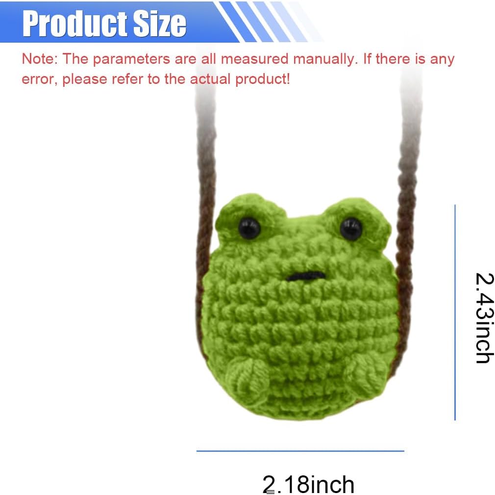 Cute Crochet Frog Car Hanging Ornament, Funny Handmade Knitted Car Rear View Mirror Charm, Swinging Vehicle Interior Pendant Decoration for SUV Truck Home Office (Green) image 2
