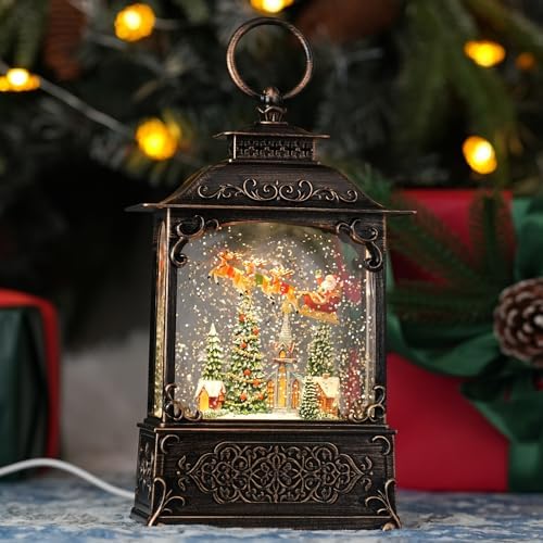 Christmas Snow Globe with Santa & Flying Reindeer Sleigh Church S...