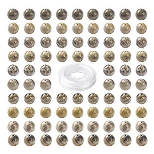 BEEFLYING 100 Pcs 8mm Fossil Coral Round Beads Natural Chrysanthemum Stone Beads Loose Gemstone Beads for Jewelry Bracelet Making