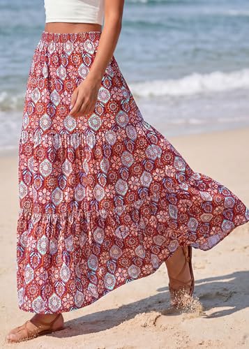 Image of KIRUNDO Maxi Skirts for Women Summer Boho Floral Long Skirt