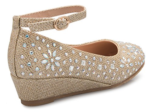 Image of Olivia K Girl's Low Wedge Heel Ankle Strap Sparkly Rhinestone Shoes (Toddler /Little Girl)