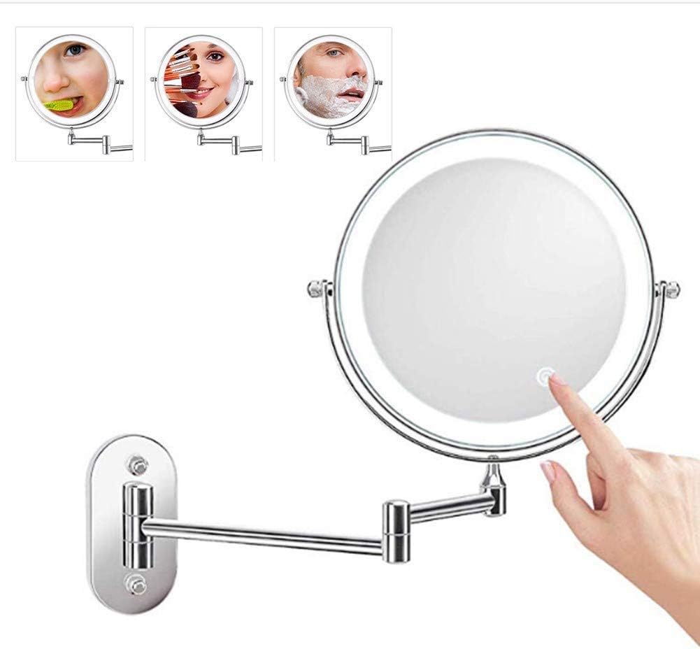 Wall Mounted Mirror Led Beauty Mirror 1X/10X Magnification Double Side Folding Vanity Lamp Retractable 360 Rotating Function Shaving Mirror Batteries/USB Makeup and Shaving image 2