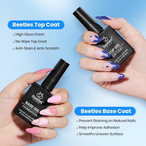 Image of Beetles 4Pcs Gel Top Coat and Base Coat with Nail Dehydrator and Primer Set - Acid-Free & Hema-Free Nail Bond for Gel Polish & Acrylic Nails, Long-Lasting for Professional Manicure Prep Kit