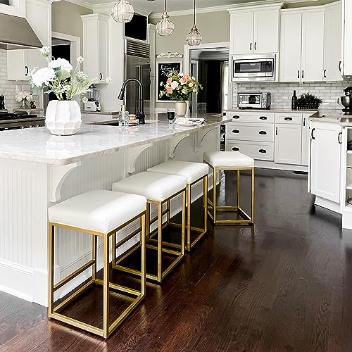 Phi Villa 24" Bar Stools Set Of 4 - Thick Cushion Metal Steel Frame Base With Footrest, Counter Height Bar Stools #TOP1