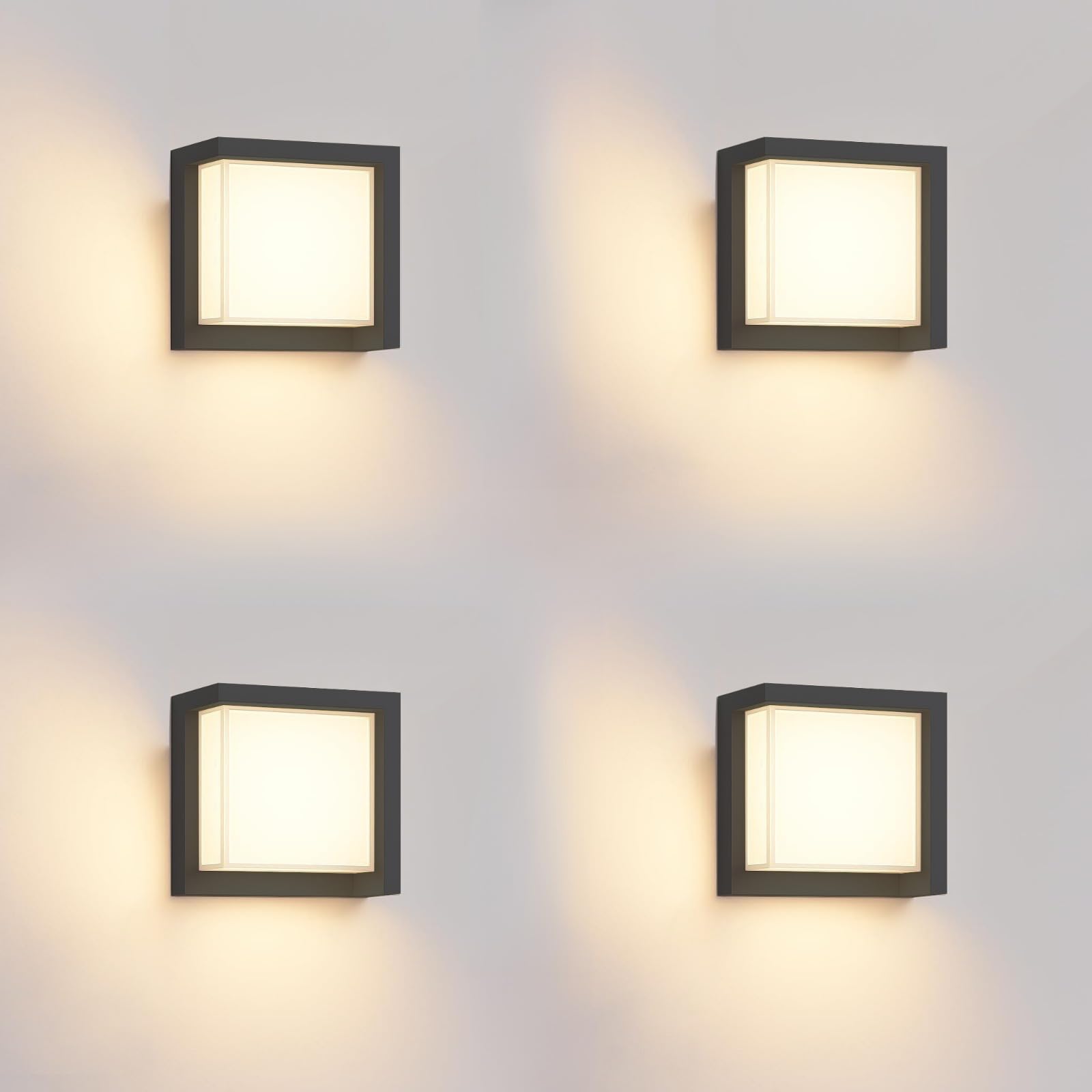 [4 UDS] Aplique Led Exterior Pared 15W Impermeable IP65 2700K 3200K 4000K Luz Ajustable Muro Interior Foco Lámparas Terraza Diseño Cuadrado Negro Apliques Candeeiro El Palique Jardín Dormitorio