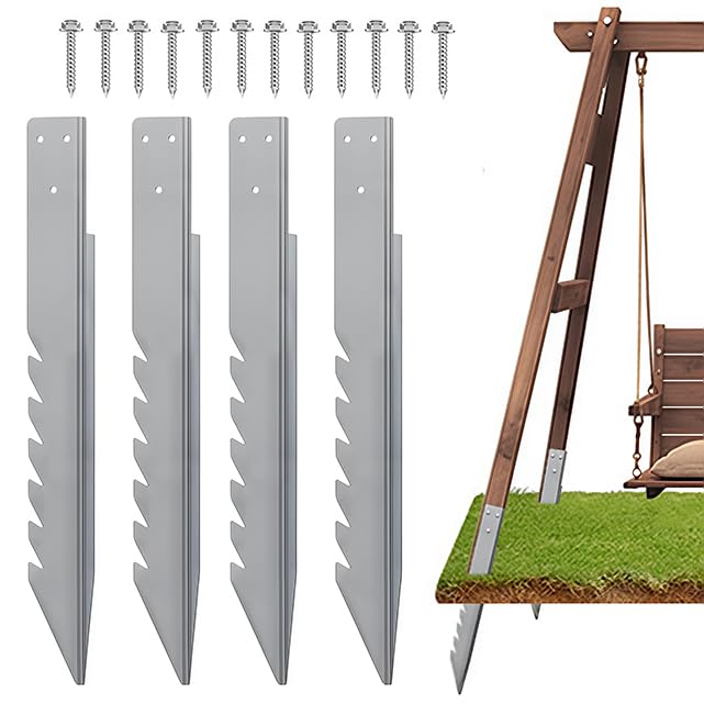 4 Pack Fence Post Anchor - Ground Anchor Fence Post Spike for Wooden Post Swing, Heavy Duty Sleeper Stakes, Long Lasting Garden Fencing Support Brackets for Fence Post Repairing, Windproof, Rainproof