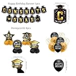 Graduation Decorations 2026 Set Black Gold, Congrats Grad Decor Set with Banner Backdrop Porch Sign,Hanging Swirls Honeycomb Centerpieces Balloons for Grad Party Decorations(Gold) - Image 4