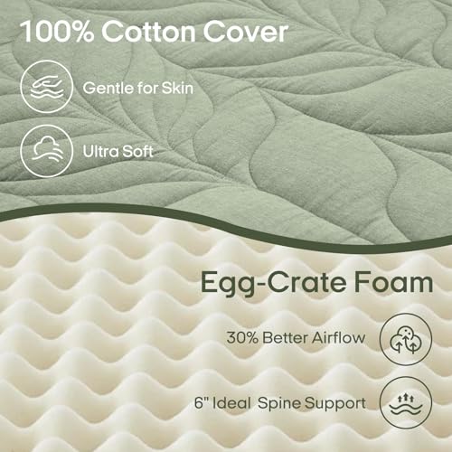 Image of ZonLi Japanese Floor Mattress Futon Mattress Twin Size, 6 inch Thicken Roll Up Tatami Mat 100% Cotton Washable Cover, Portable & Foldable Floor Bed Mattress for Sleeping, Dormitory, Adult, Green